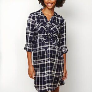 NEW Motherhood Maternity Plaid Shirt Dress Women's Size Small Blue Soft Flannel